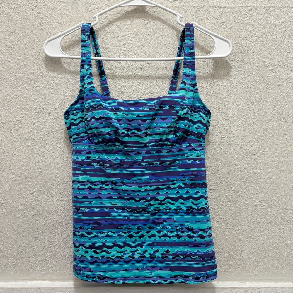 Lands' End Blue Multi Square Neck Underwire Tankini Top Size 2